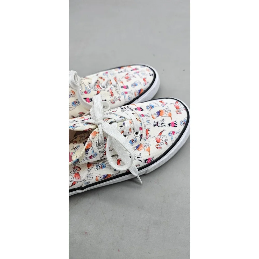 Cynthia Rowley Womens Dog Print Canvas Sneakers Low Top Lace Up White Multi 9